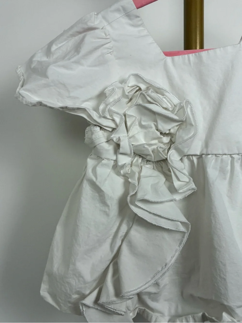Zara White Ruffle Flower Peplum Blouse - Girls